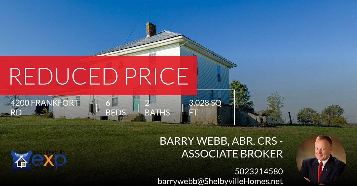 barrywebb's tweet photo. 📍 Reduced Price 📍 This recently reduced home at 4200 Frankfort Rd in Shelbyville won't last long, so, don't wait to set up a showing! Reach out here or at 5023214580 for more information!

Listed by
Barry Webb
eXp Realty, LLC
(... https://t.co/HoNrQpy9qV https://t.co/lQQ4Fqq9rV
