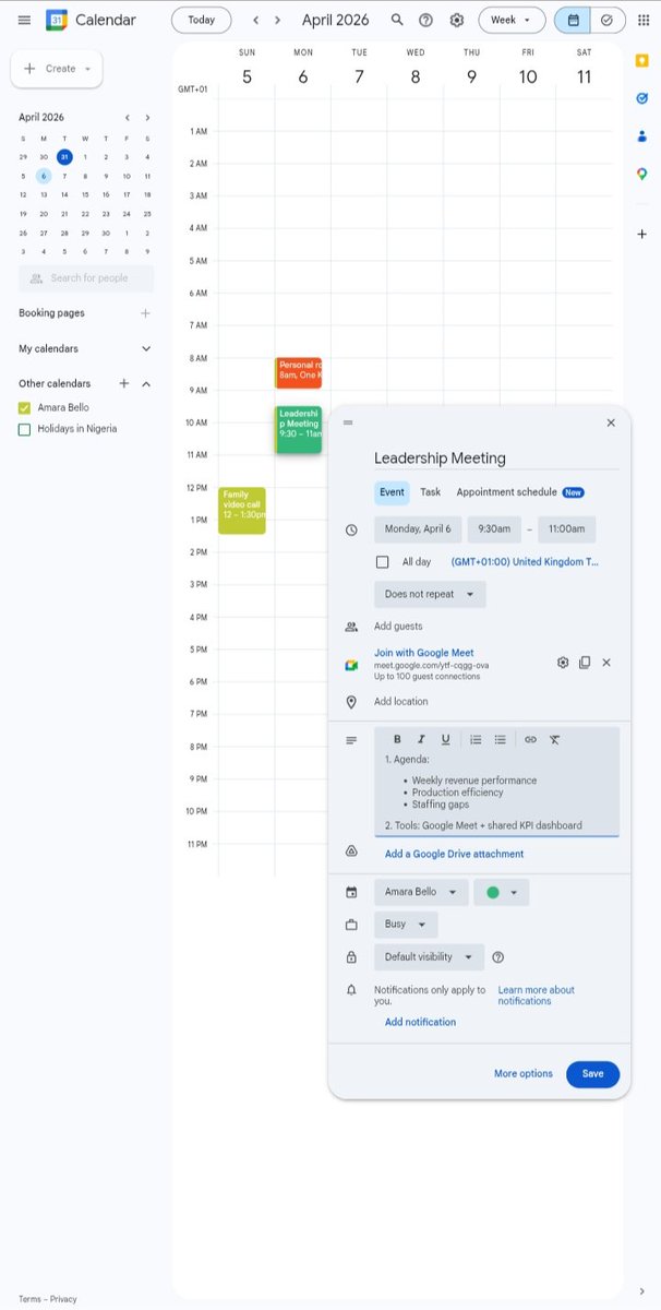 AdejokeAnifat's tweet photo. Calendar management is more than just scheduling meetings 🗓️
It’s about making days smooth, realistic, and stress-free. https://t.co/0gW2kuwQpm
