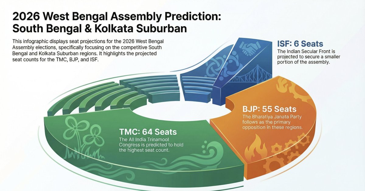 UGunmen12892's tweet photo. 🚨🚨West Bengal Assembly Survey + Opinion Poll 

Zone  Name - South Bengal &amp; Kolkata Suburban . 

Total seats -125

2021 Result - BJP (16)- TMC (108)- ISF(1)

2026 - BJP ( 55)-TMC (64)- ISF(6)

#GroundReportBengal
#VoiceOfBangla
#WBAssemblyPoll
#PollTrackerWB https://t.co/xuNs1TNuGS