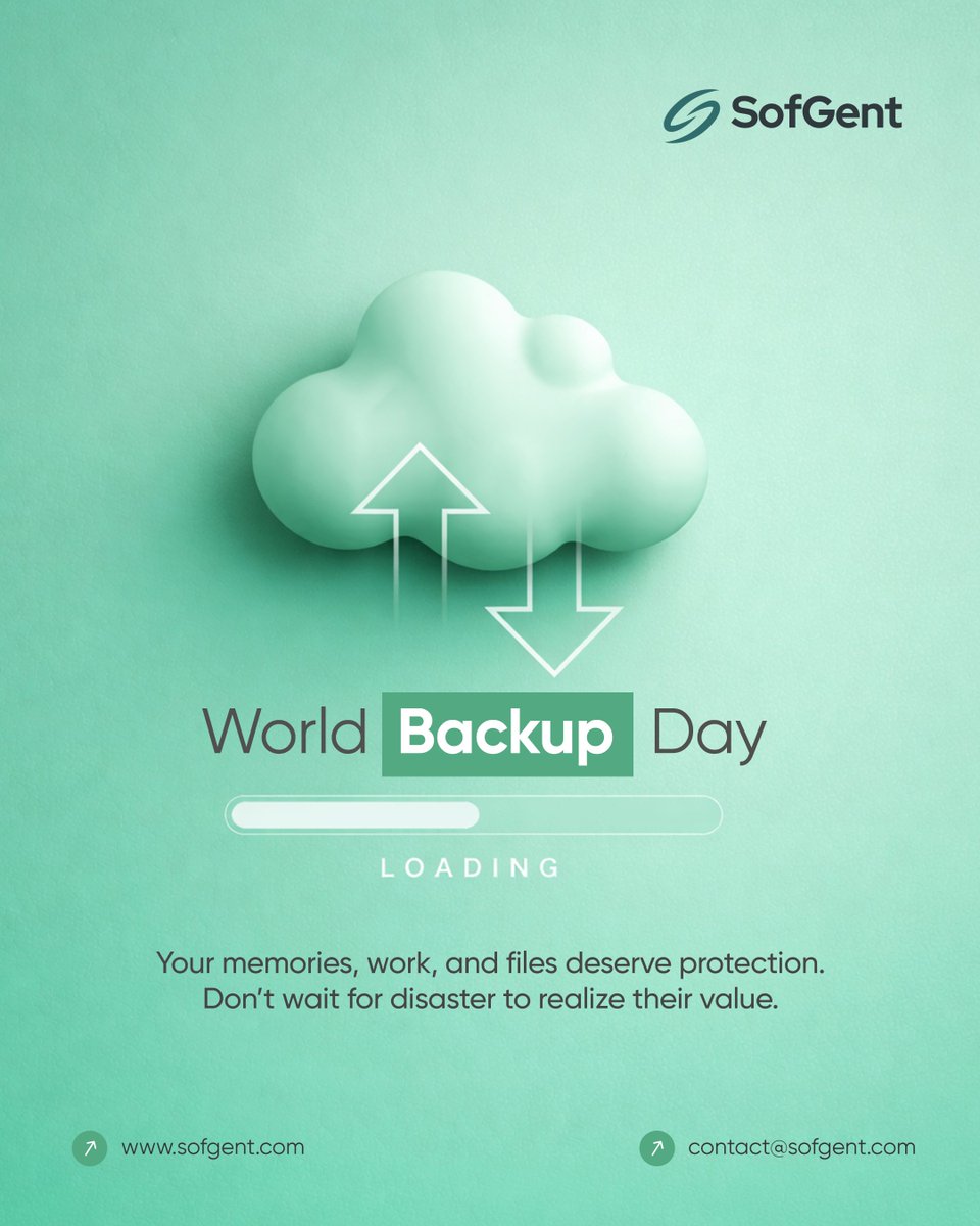 sofgent's tweet image. This 𝐖𝐨𝐫𝐥𝐝 𝐁𝐚𝐜𝐤𝐮𝐩 𝐃𝐚𝐲, take a minute to secure what matters most. 
Files crash, devices fail, but smart habits keep everything intact. Back it up today so tomorrow doesn’t come with regrets.

#WorldBackupDay #DataProtection #BackupYourData #StaySecure #SofGent