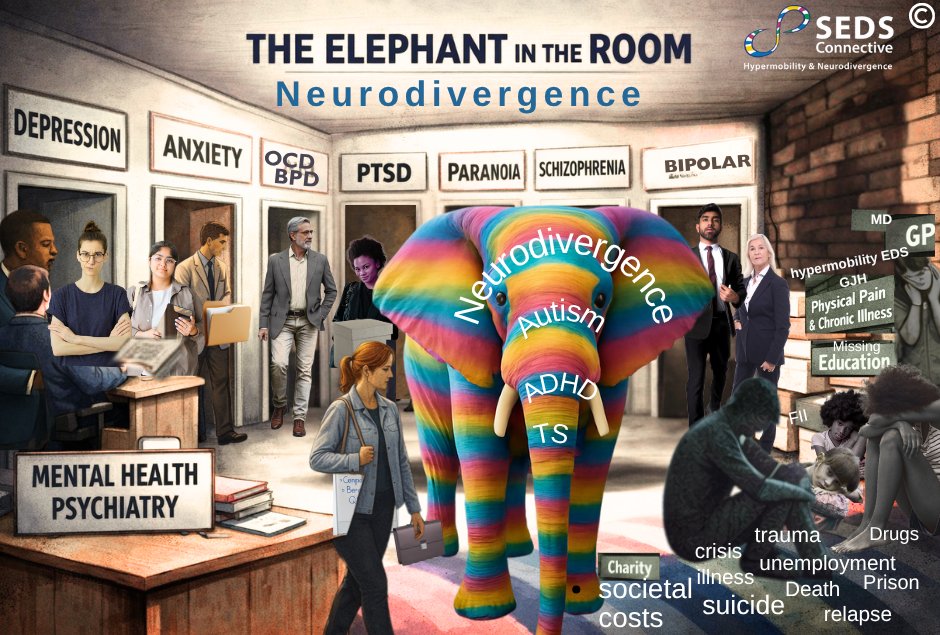 🐘Have you, or someone you know, been admitted to mental health psychiatry and only found out later they were actually neurodivergent?

What else are they missing for children in education, or some people in prisons?   For others unable to work but only mental health is being