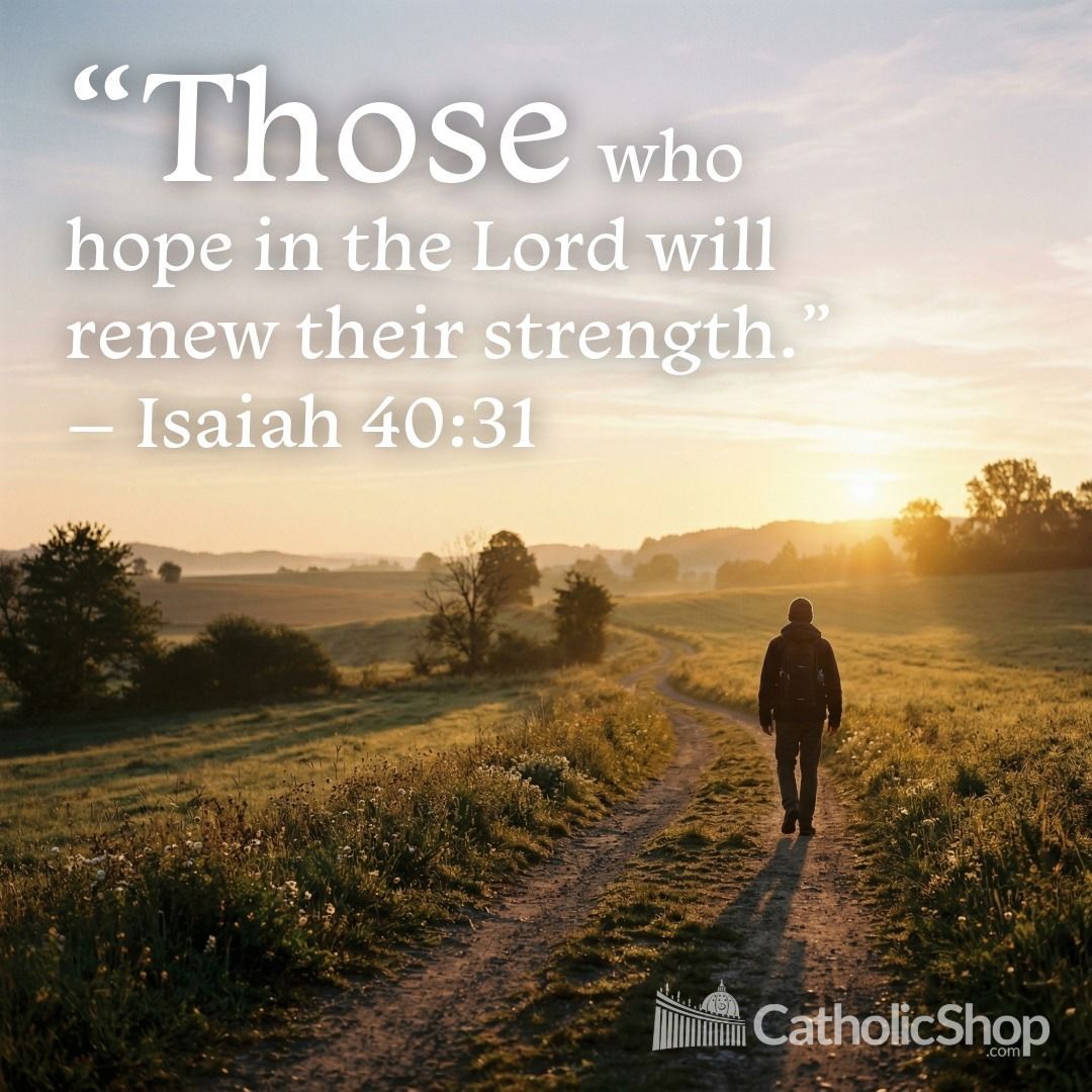 ShopCatholic's tweet photo. You’re still on the path.
Even small steps count.

“Those who hope in the Lord will renew their strength.” – Isaiah 40:31 
From your friends at https://t.co/9mlGVt7iDI #HopeInTheLord, #FaithJourney https://t.co/QQDUivnMIc