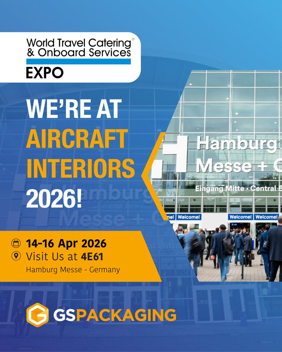 gspackagingtr's tweet photo. Join GS PACKAGING at the World Travel Catering &amp; Onboard Services Expo 2026.
​📌 Stand 4E61 | 14-16 April 2026
Hamburg Messe - Germany

​#TravelCatering #AviationLogistics #CardboardPackaging #WTCE #HamburgMesse https://t.co/aVJRA92lL6