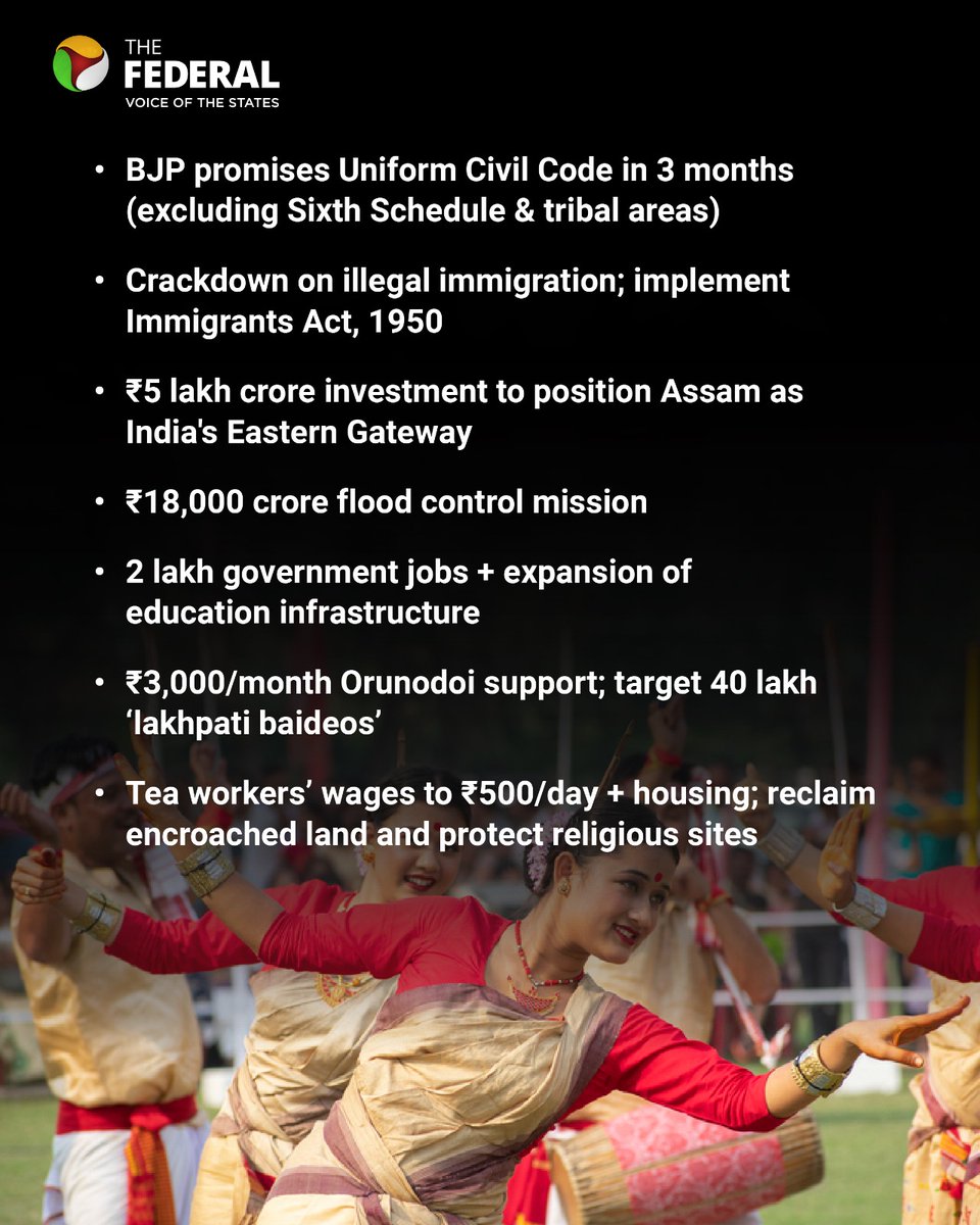 TheFederal_News's tweet photo. BJP promises to bring in Uniform Civil Code as it unveils its promises for the upcoming Assam assembly elections 2026.
Track the latest at The Federal!
#BJP #Assam #UnifromCivilCode #Elections2026 #Manifesto #NDA https://t.co/igEki6D3Em