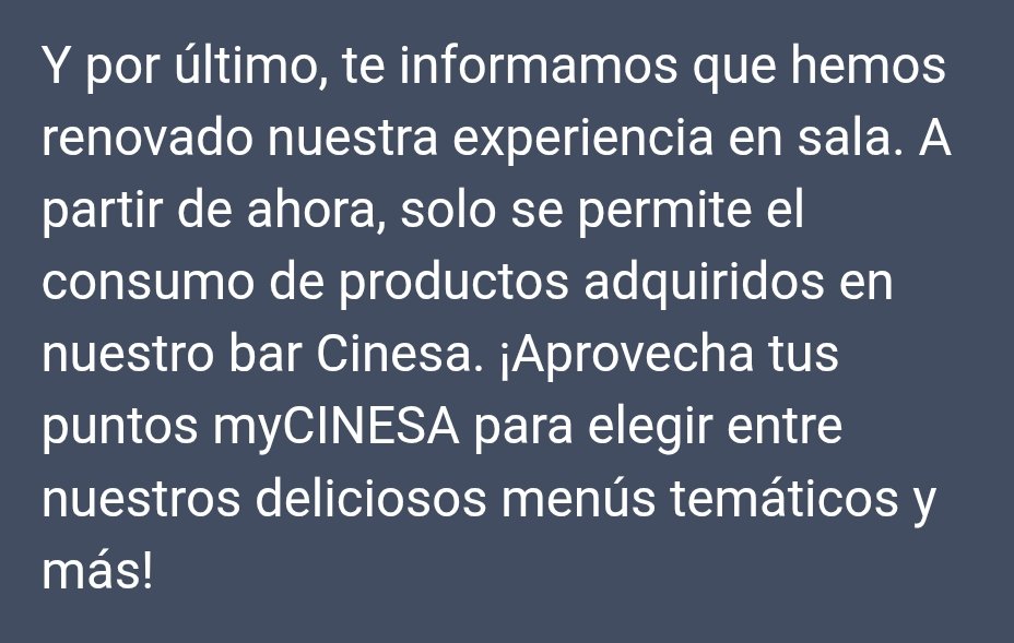 Oldoak2011's tweet photo. @FACUA Buenos días. Ayer por la tarde compré tres entradas para ir hoy a Cinesa Zubiarte (Bilbao) y está mañana he recibido un email de MyCinesa para ofrecerme un descuento en su bar. Sorprendentemente incluyen el párrafo siguiente. ¿Es legal? https://t.co/BSGB3JDVaA