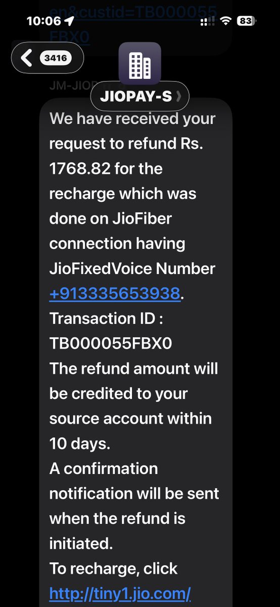 SamSambitpaul90's tweet photo. @JioCare @reliancejio @jio_fiber @_MukeshAmbani @AmbaniTina  please help , i have cancelled the recharge on 6 th march till now i havent got any refund , please help me out https://t.co/gSH67kuHPa