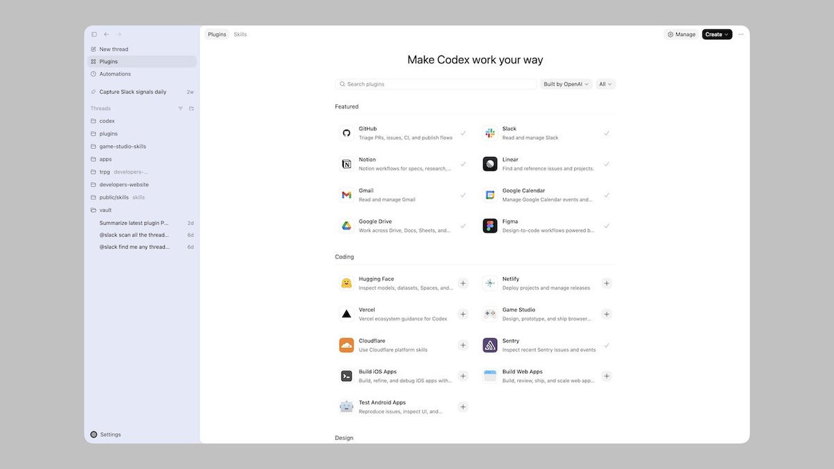 WBuzzer's tweet image. winbuzzer.com/2026/03/31/ope…

OpenAI Launches Plugin Marketplace for Codex with Enterprise Controls

#AI #OpenAI #Codex #AICoding #AIAgents #MCP #DeveloperTools #ChatGPT