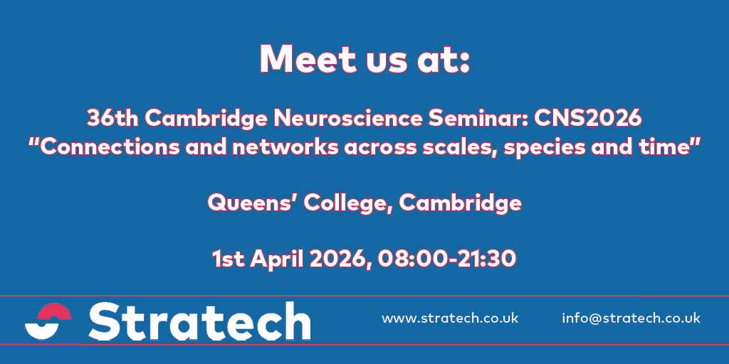Stratech_UK's tweet photo. Tomorrow, come find us at #CNS2026 @CamNeuro we're looking forward to introducing you to our latest tech for your #neuroscience research🧠

Plus we've got a sparkly gigantic brain neuron from @GIANTmicrobes to give away🌟

See you tomorrow🤩 https://t.co/PZnTQZihB3