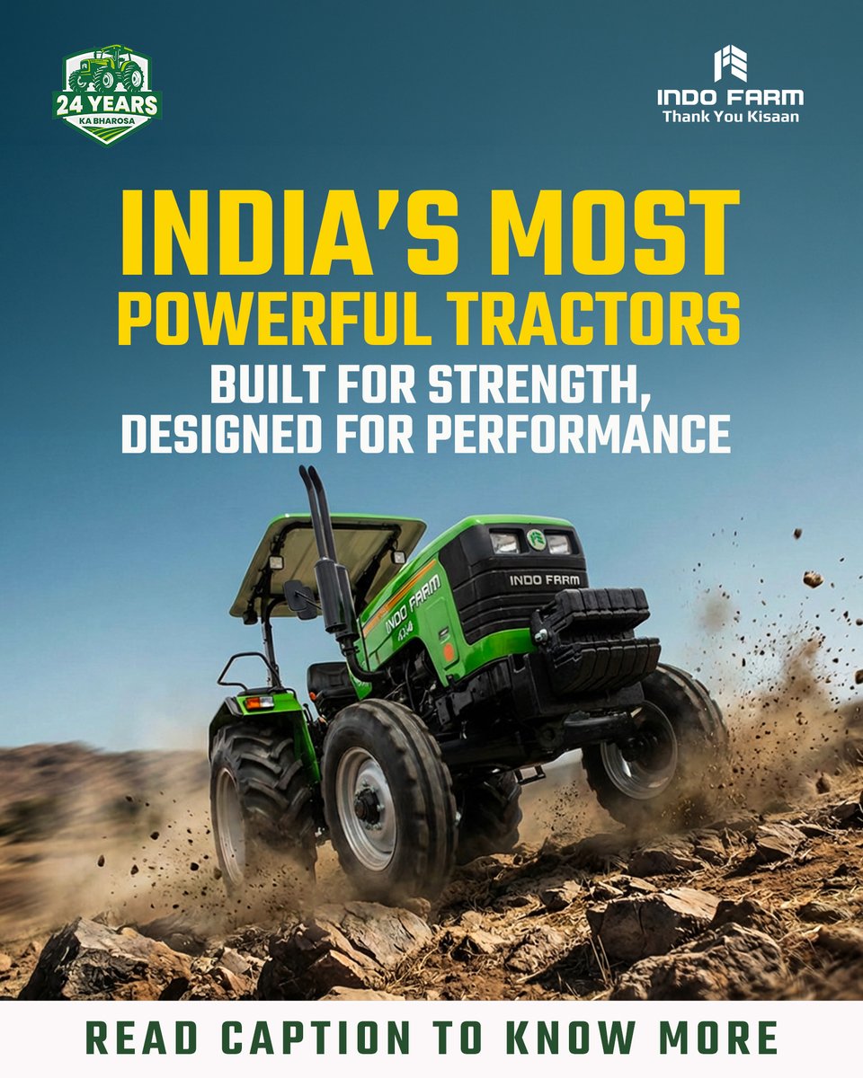 IndoFarmofcl's tweet image. When strength meets performance, excellence follows.

Indo Farm tractors are built to conquer the toughest terrains and deliver unmatched power where it matters most. 

📖 Explore the full blog link! is  🔗indofarm.in/indias-most-po…

#IndoFarm #PowerfulPerformance #BuiltForStrength