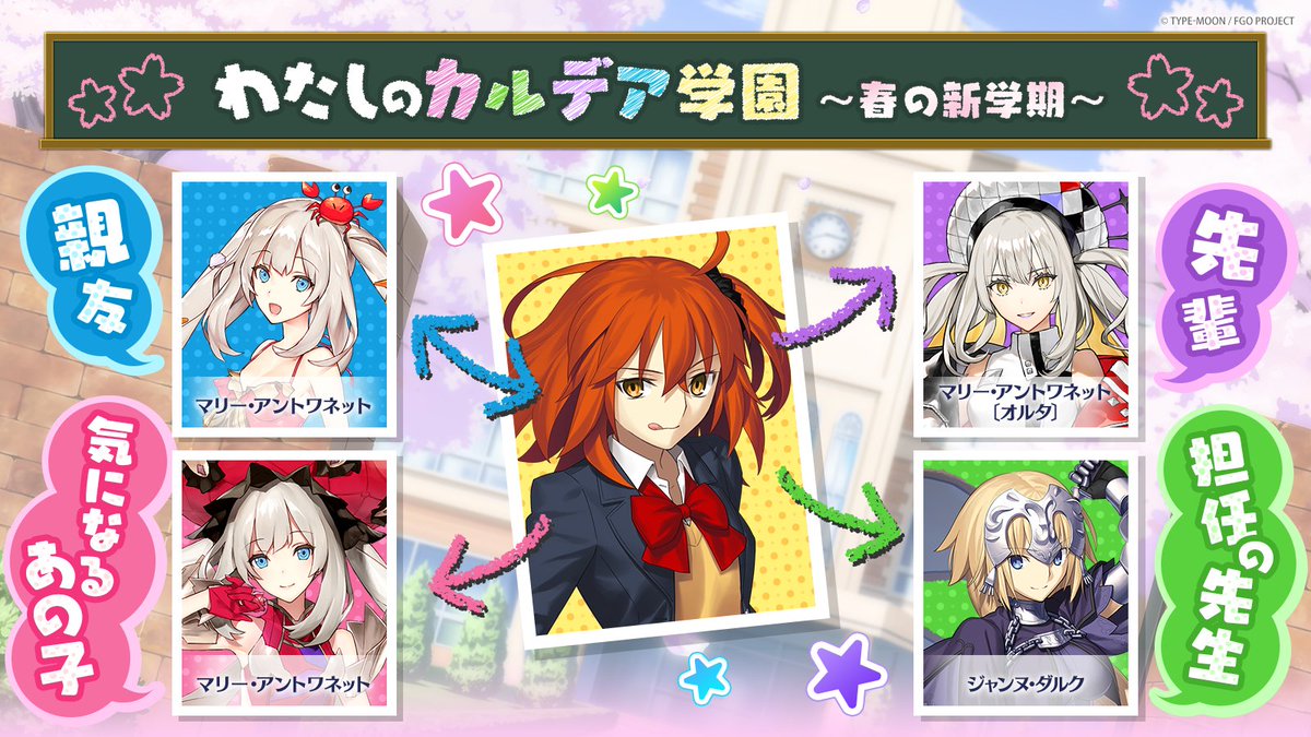 Ryuune_chan's tweet photo. くらぶカルデア春のSNS投稿企画『オレの／わたしのカルデア相関図』開催中！
2026年春の新生活。もしもカルデア学園やカルデア商事に入ったら……？
あなたの理想の相関図を作成してポストしよう！
特設ページ→https://t.co/2e2e6vDqAf
#FGO #くらぶカルデア #FGO春の相関図 https://t.co/x0Zl3aUilC