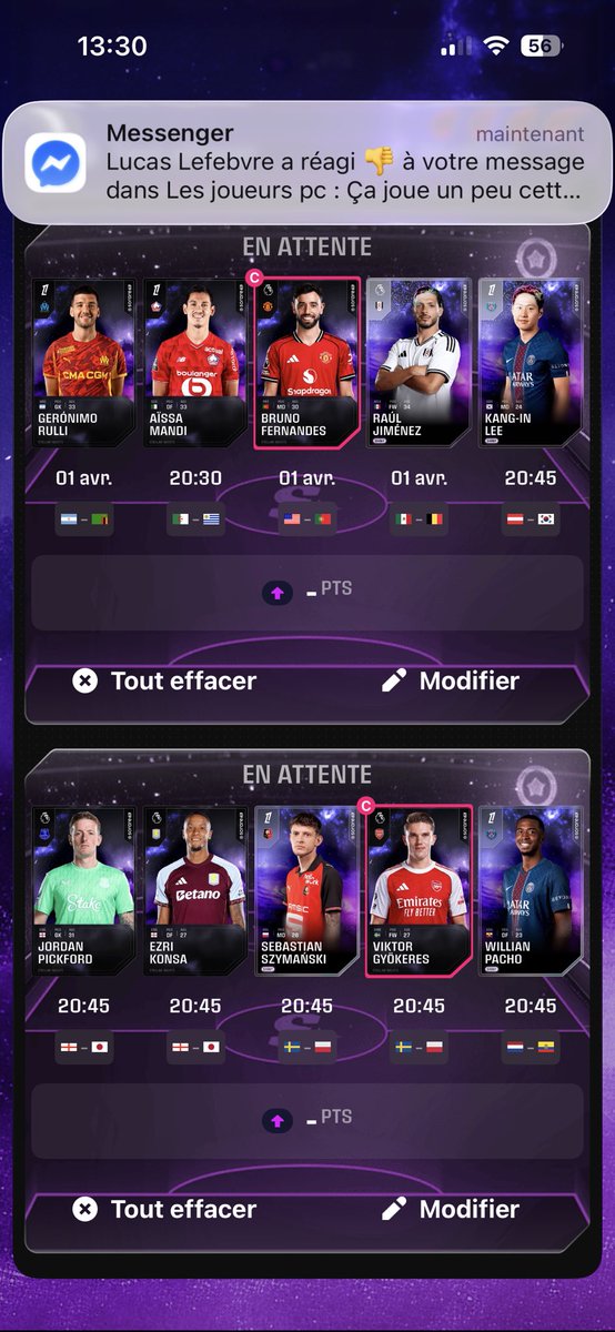 On redescend au palier 1 avec le but encaissé par Ryan 
Si ça passe pas là je comprend pas
Obligé de mettre mes compos maintenant car je ne pourrais pas ce soir