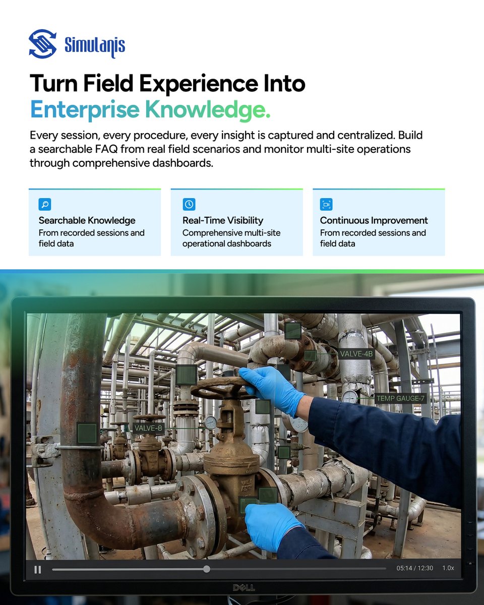 Simulanis's tweet photo. What if your remote experts didn’t need to travel to repair or troubleshoot? 

Simulanis Remote Assist connects field teams with experts in real time, while enabling workflows and knowledge capture - powered by wearable tech.

#WearableTech #AugmentedReality #SmartManufacturing https://t.co/YXWm3kLrBA