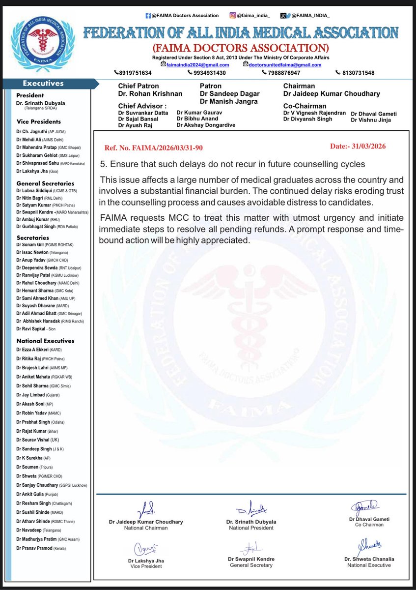 FAIMA_INDIA_'s tweet image. 🚨 FAIMA demands IMMEDIATE release of all pending ₹2,00,000 security refunds from MCC. The unjustified delay has caused severe financial distress and undermines trust in the system. 

This negligence must STOP NOW! 

#MedicalCounselling #FAIMA #MCC #RefundDelay #Accountability