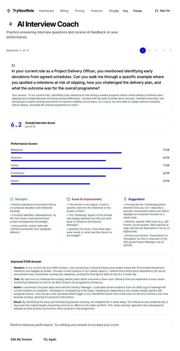 Most people prepare for interviews with generic questions from Google.
NextRole does something different.
Upload your CV + the job description.
The AI reads both and asks YOU the exact questions a hiring manager would ask — based on your specific experience and the specific role.