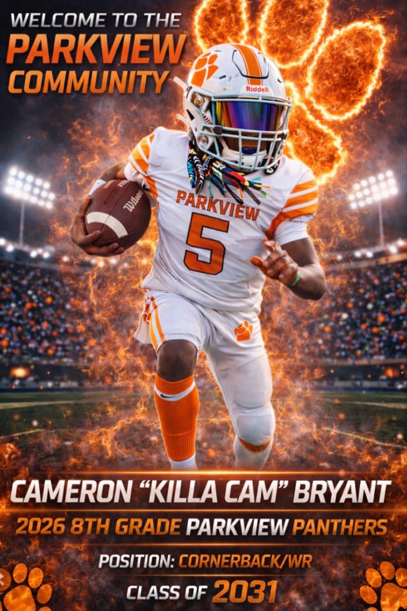 LilbigCam's tweet photo. 🆕 team same mission 🐾🐾🐾 @parkviewfb2031 @parkviewfb #5 #middleschoolfootball #parkviewpanthers #GFL #8thgradefootball 🟠🔵🟠🔵 🏈 https://t.co/JTX6Gy7pTI