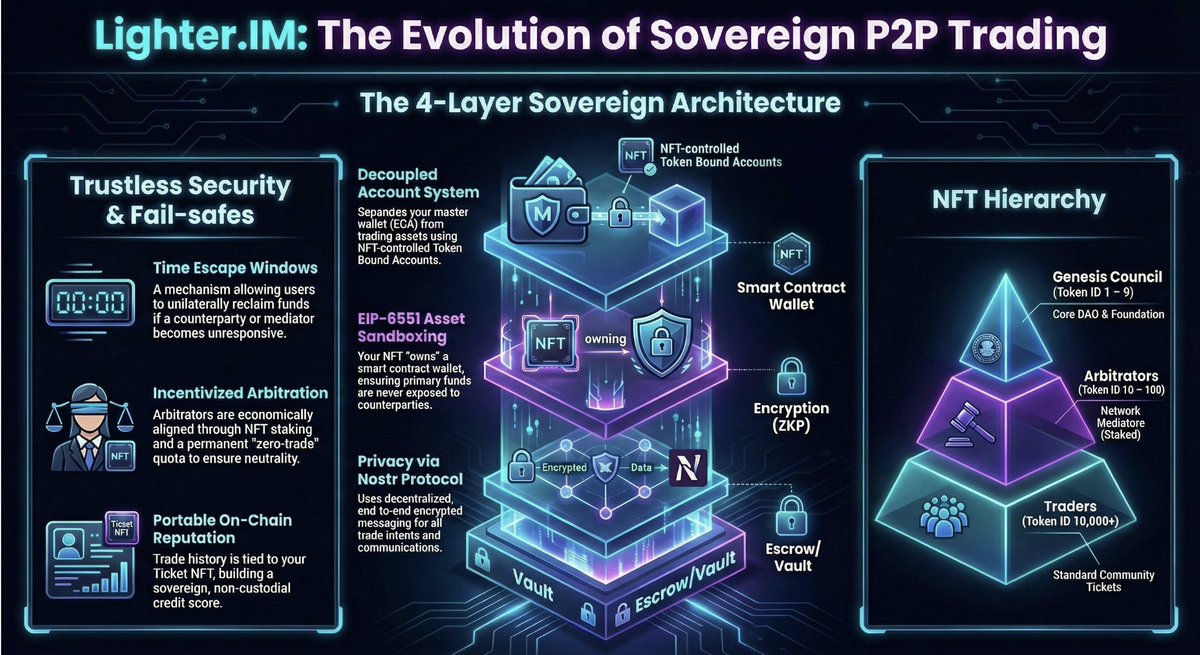 LighterIM's tweet photo. 1/8 🧵 Meet the Lighter Ticket NFT:  Your Sovereign Identity in the https://t.co/Oo1fN6DzWe Ecosystem.

Tired of central exchanges and privacy leaks? 
https://t.co/Oo1fN6DzWe is revolutionizing the P2P on/off-ramp with a decentralized, non-custodial protocol. 

At its heart lies the Lighter Ticket NFT. 🛡️⛓️ #Web3 #P2P #LighterIM @HorizenZH @horizenglobal @thriveprotocol