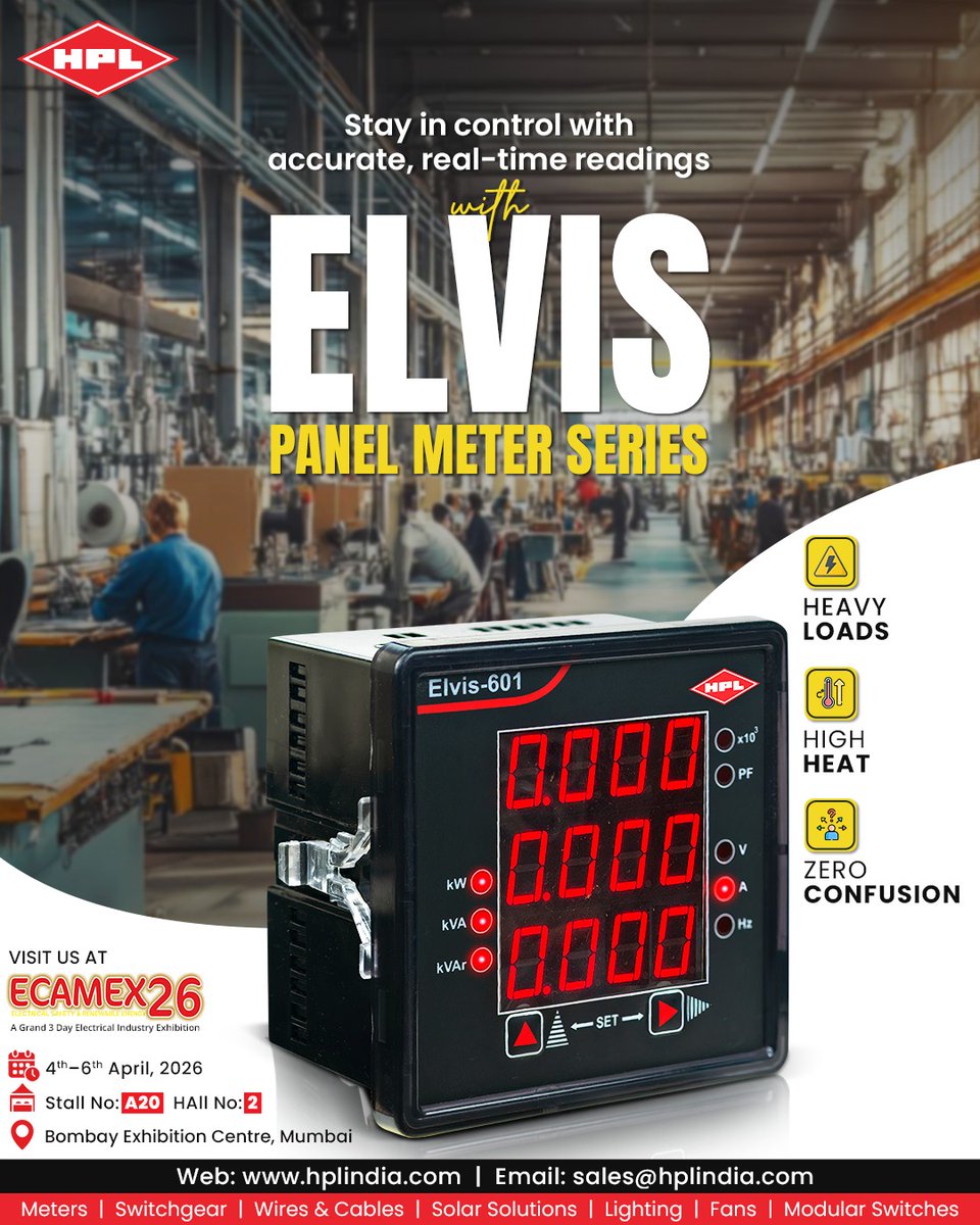 HPL_Official's tweet image. Heavy operations leave no room for guesswork. 
Get clear, instant readings with the ELVIS Panel Meter, built for heat, heavy loads, and nonstop performance. Focus on work, not numbers.

#IndustrialAutomation #ElectricalEngineering #SmartMonitoring #HPLIndia