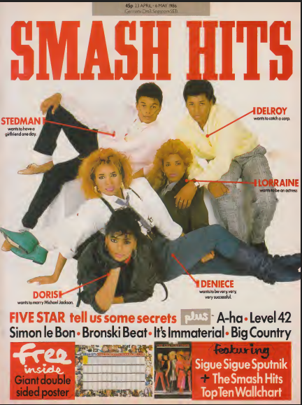 myfizzypop's tweet photo. 40th anniversary of #5Star releasing their single #CantWaitAnotherMinute, back #onthisdayinpop in 1986 - and the family fivesome gracing the coveted front page of #SmashHits magazine in celebration! I'd barely caught onto the first album when this lead single for LP2 came out! https://t.co/OXnyCQ8dCG