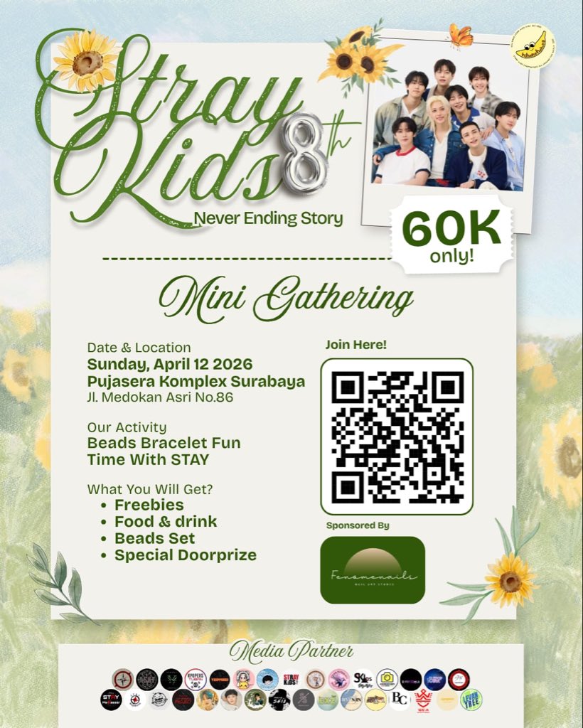"Stray Kids 8th Anniversary: Neverending Story"

Finally meet you again uri 별, 빛 🎉
Are you ready to make good memories and elevate the friendship?

🎫 : 60K/STAY
🗓️ : Minggu, 12 April
📍 : Pujasera Komplex
🕙 : 12.30-17.30
👗 : Sopan &amp; Nyaman 🩵💚