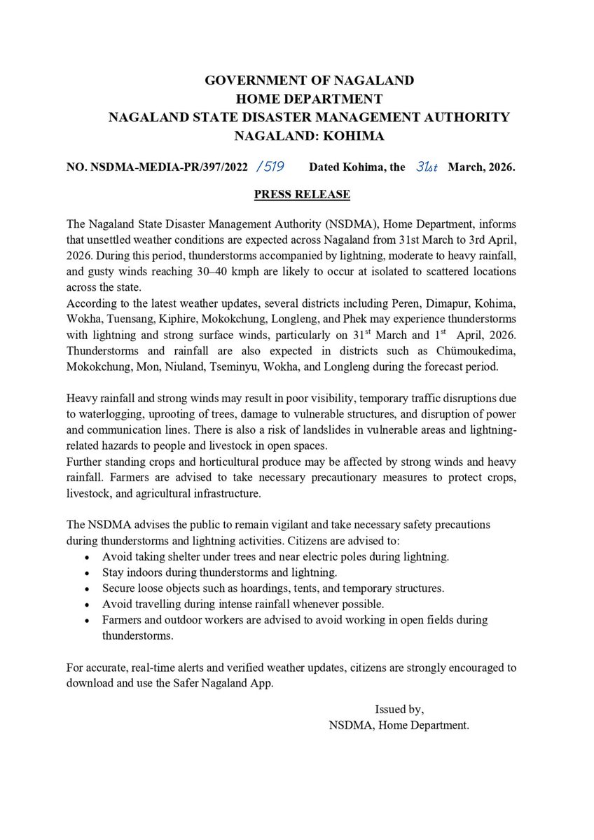 NAGALAND STATE DISASTER MANAGEMENT AUTHORITY tweet media