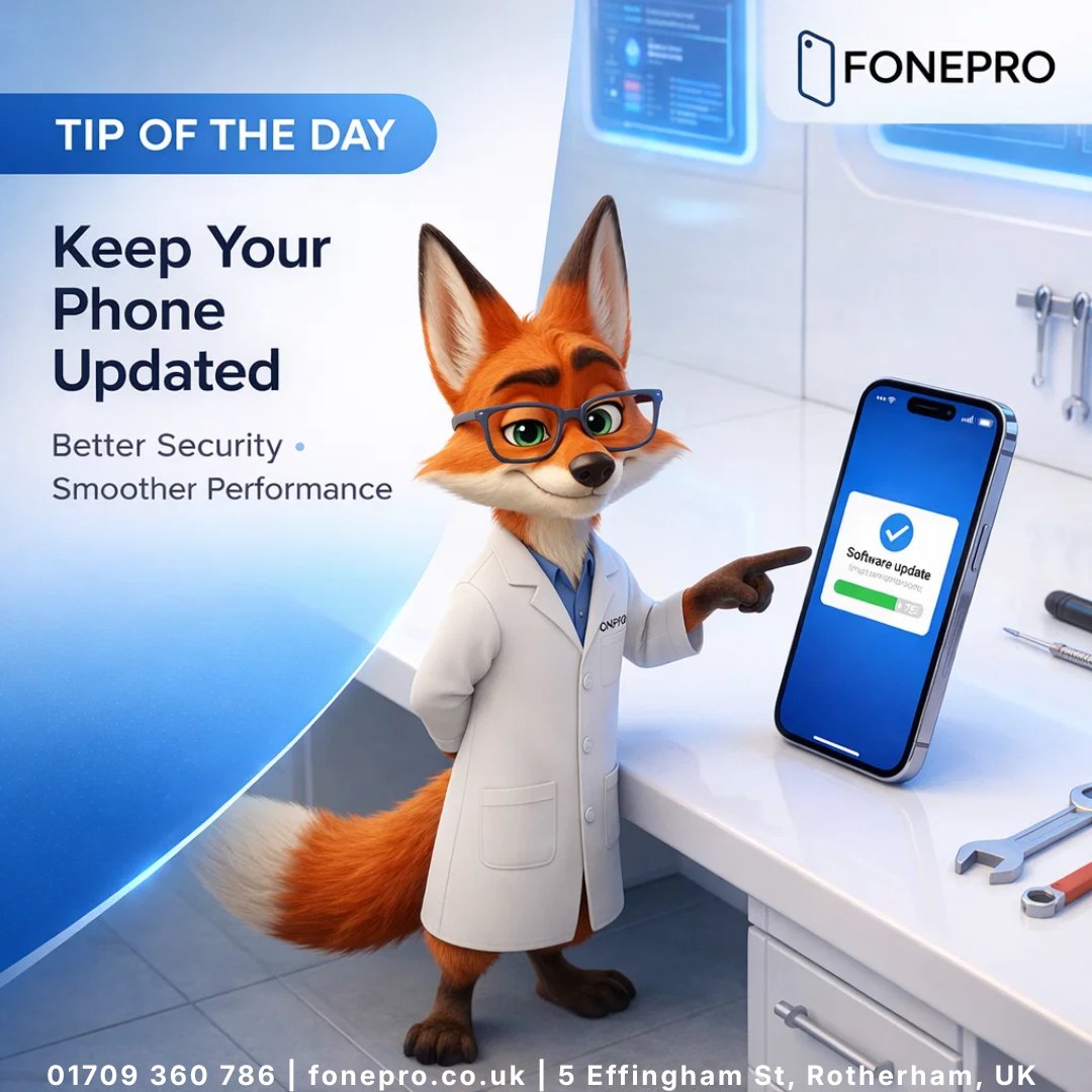 Fonepro_'s tweet image. Tip of the day: Keep your phone updated to the latest software to improve security, fix bugs, and enjoy smoother performance.

📍 5 Effingham St, Rotherham
📞 01709 360 786
🌐 fonepro.co.uk

#tipoftheday #mobiletips #phonecare #smartphonetips #devicecare #fonepro