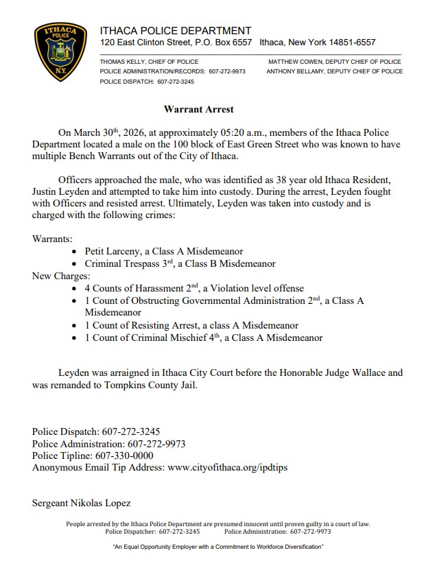 Ithaca Police tweet media