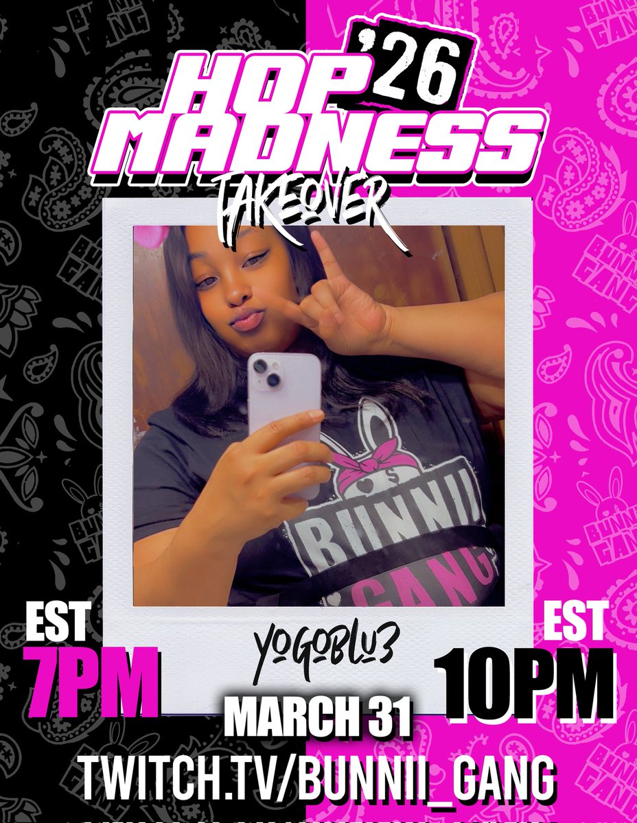 bunniigang's tweet photo. HEY GANG!!! THE FINAL DAY OF #HOPMADNESS CONTINUES TODAY AT 7PM EST FOLLOW THE GANG AND THE OFFICIAL TWITCH CHANNEL, https://t.co/MVoZnpc6y1
@nika_quinzel ✅️
@KikiLuvlyBunnii ✅️
@Yogoblu3 ⬅️
#BUNNIIGANG #HOPWITUS https://t.co/DpHNQR3FrP
