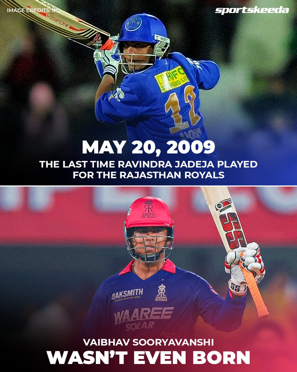Sportskeeda's tweet image. The last time Ravindra Jadeja featured for RR, Vaibhav Sooryavanshi wasn’t even born, now both feature together for RR in IPL 2026! 🤯🩷

#IPL2026 #RR #Sportskeeda