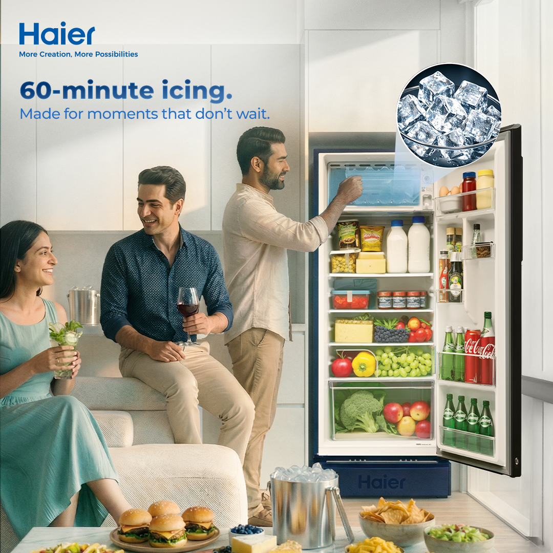 IndiaHaier's tweet image. Made for moments that can’t be compromised with.
The Haier Single Door Refrigerator ensures perfect ice in 60 minutes, so you’re always ready to host.

#Haier #MoreCreationMorePossibilities #Refrigerator
