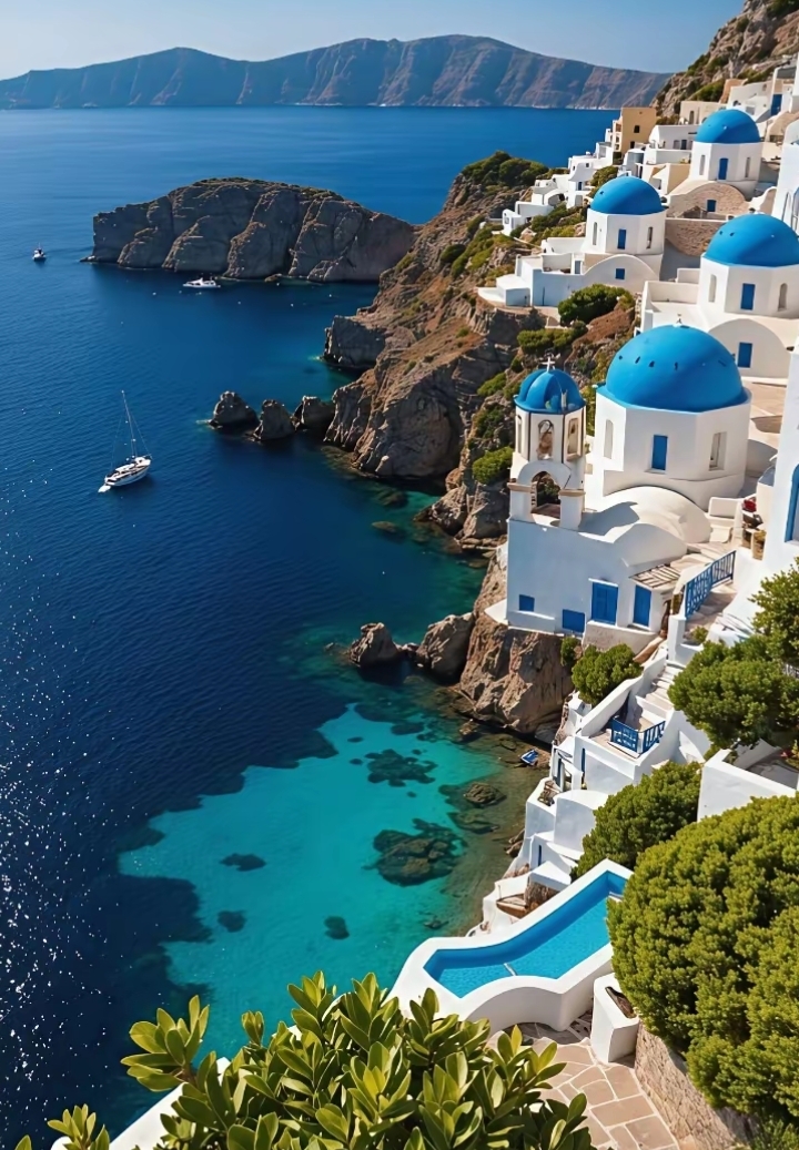 coolkellyy's tweet photo. Chasing sunsets in Santorini  White villages, blue domes, and wine that tastes like summer. Worth every step up those hills!  #SantoriniVibes #Wanderlust https://t.co/e0U6ADsyPD