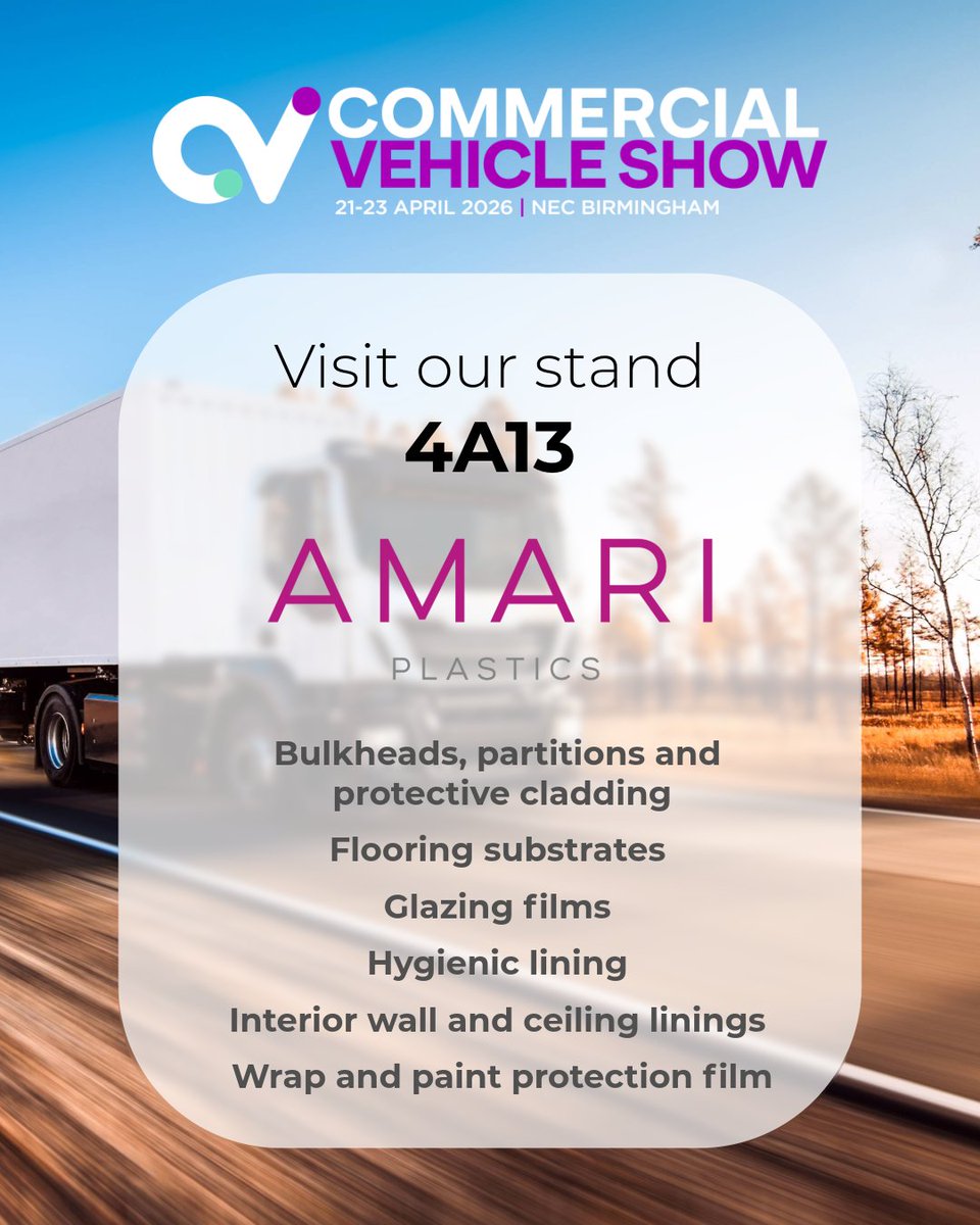 Working on commercial vehicle builds or conversions?

We supply plastic materials to support every stage of your fit-out.

See them up close at the <a href="/TheCVShow/">Commercial Vehicle Show</a> 2026, stand 4A13
21-23 April – NEC Birmingham
🎟️ Get your pass: forms.reg.buzz/the-cv-show-20…

#CVS26