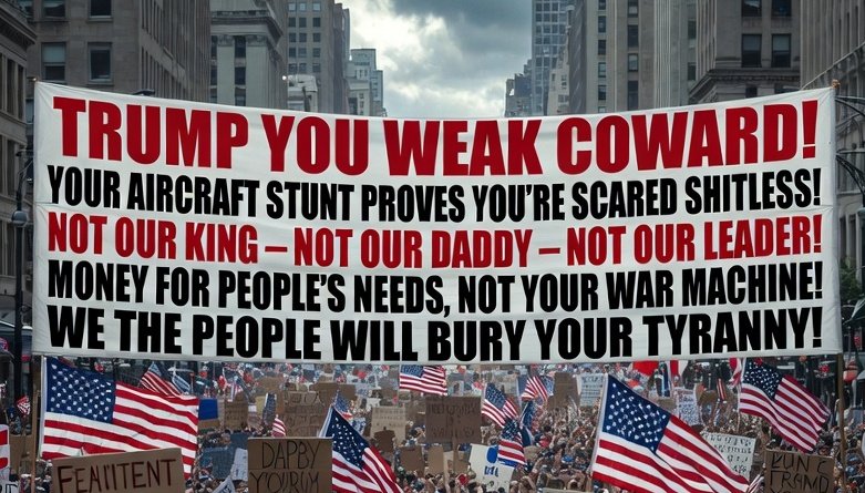 IndiaGlobalEye's tweet photo. DonaldTrump Not our king, not our Father. It’s time to invest in the people, not the war machine. 
#TrumpWarCrimes #Trump #NoKings #USProtests https://t.co/Z1WOEgUKqa