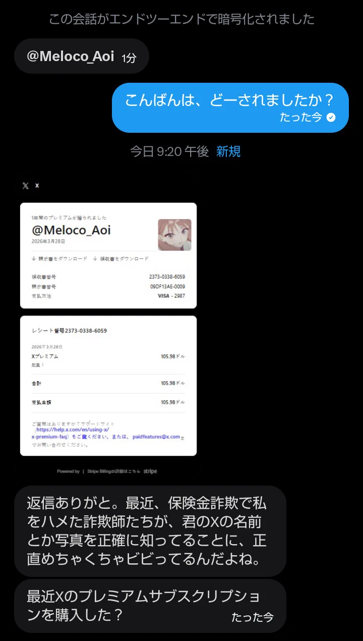 XでVISAカード不正利用を装ったDM詐欺が急増