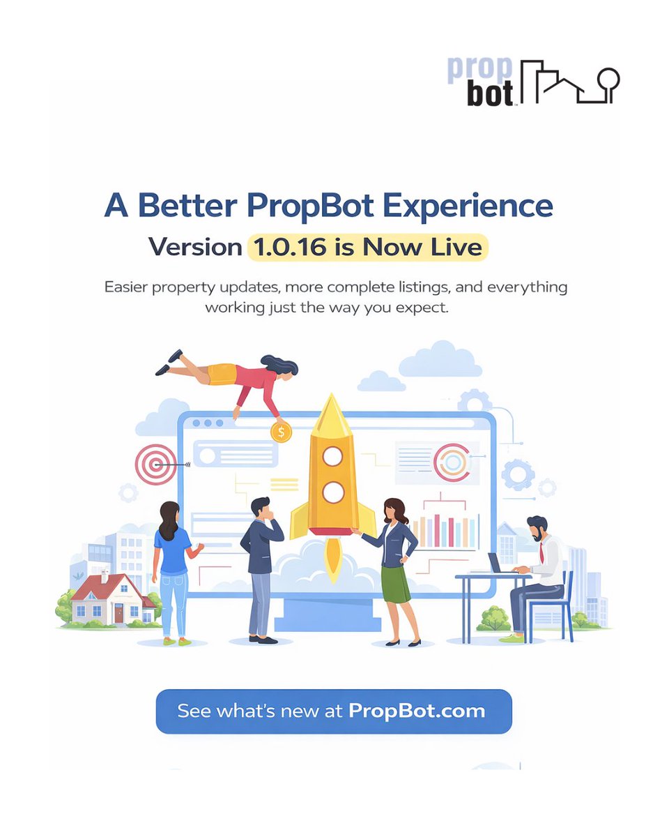 PropBot_com's tweet image. Here’s a clean Twitter/X caption for PropBot v1.0.16:

PropBot v1.0.16 is live.
Clearer listings. Easier updates. A smoother way to manage properties.

Less confusion. More control.
🔗 propbot.com

#PropBot #PropTech #RealEstate #PropertyManagement #RealEstateTools
