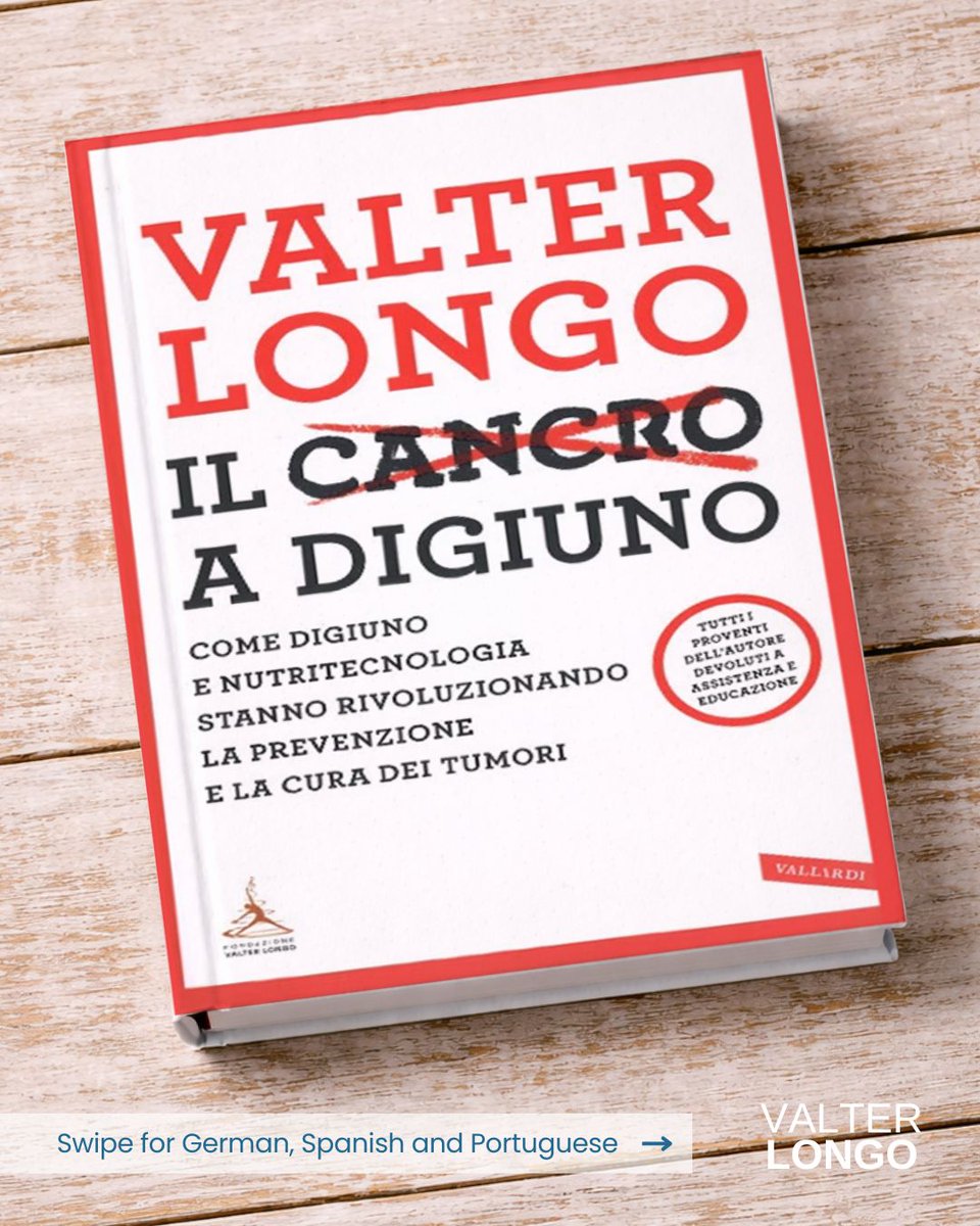 ProfValterLongo's tweet image. 🇬🇧 “Fasting Cancer” by Valter Longo, available in EN, IT, ES, DE, PT.

All proceeds support the non-profit Create Cures Foundation, funding research, education, and nutritional care.

Learn more: valterlongo.com/professor-long…

#longevity #fasting #nutrition #research