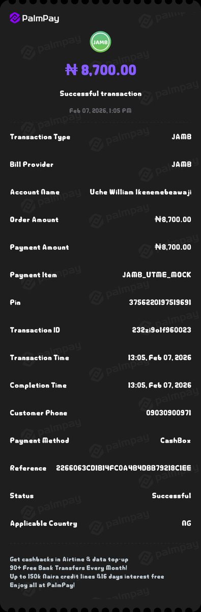 emmidavidsnr's tweet photo. @palmpay_ng The second image shows that the pin provided was only for utme but the payment was for both utme and mock https://t.co/N9stpo0zQ3
