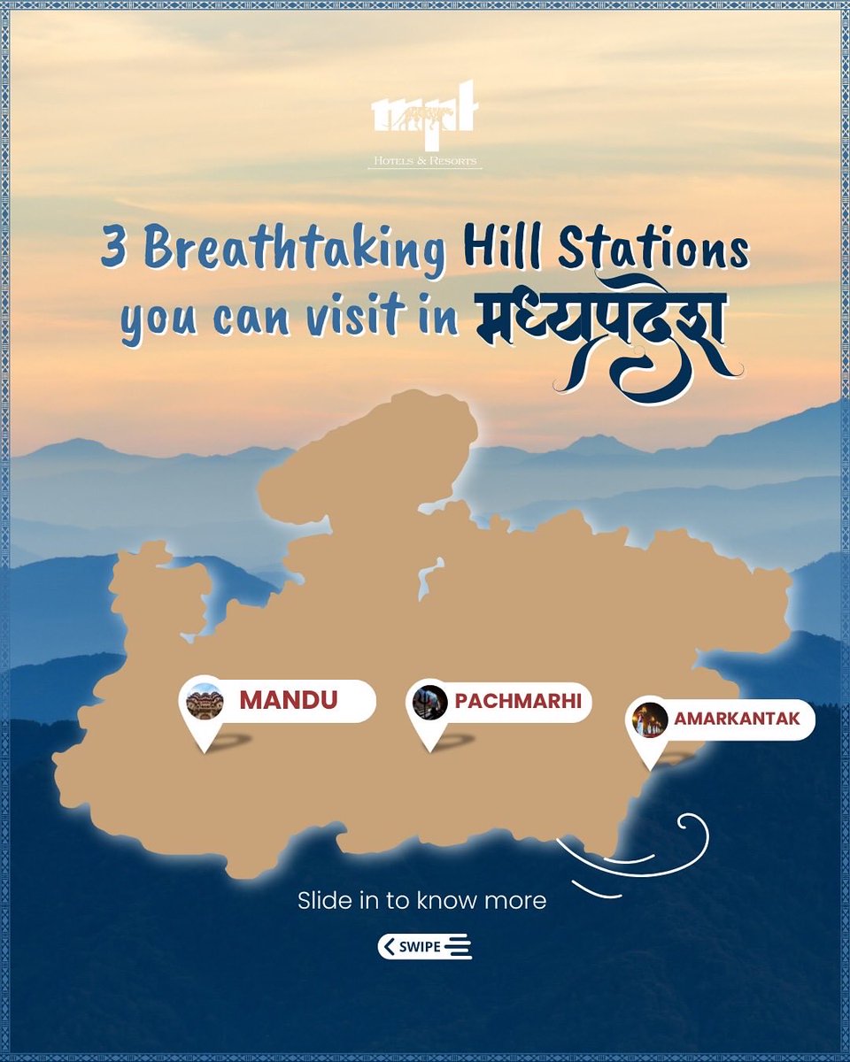 HotelsbyMPT's tweet image. Not all hill stations need a long drive to the North… 🌄

Right here in Madhya Pradesh, nature has been quietly hiding some breathtaking escapes.

Swipe to discover where your next trip begins ✨

#MadhyaPradesh #HillStations #TravelIndia #IncredibleIndia #MPtourism #Travel