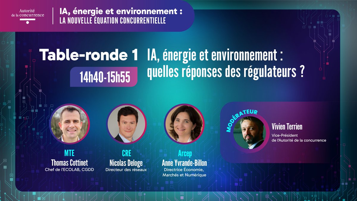 Adlc_'s tweet photo. 📅 Save the date — 16 avril à 14h30
Webinaire de l'Autorité : IA, énergie et environnement : la nouvelle équation concurrentielle. Introduction de @BCoeure + 2 tables rondes qui donnent la parole aux experts, régulateurs et acteurs de l'IA. https://t.co/xHG5cqHrH0 https://t.co/ecPe1g9CeP