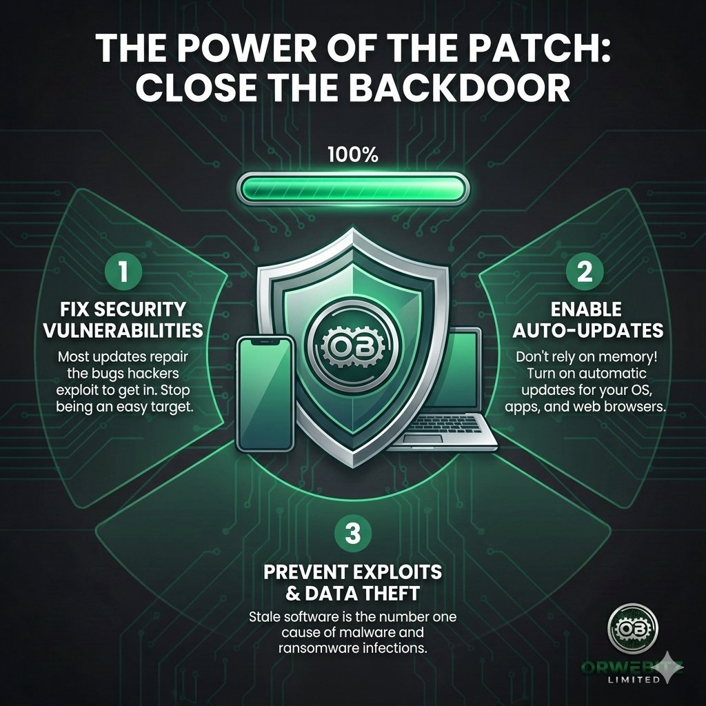 orwebitz's tweet photo. Week 2 Recap: We flipped the script on "Update Later."

Security updates aren't just for features—they are repair kits for digital backdoors. When a "bug" is found, the patch is your only shield.

If it asks for an update, give it 3 minutes to save you 3 months of headache. [3/6] https://t.co/1jrS5kmI9v