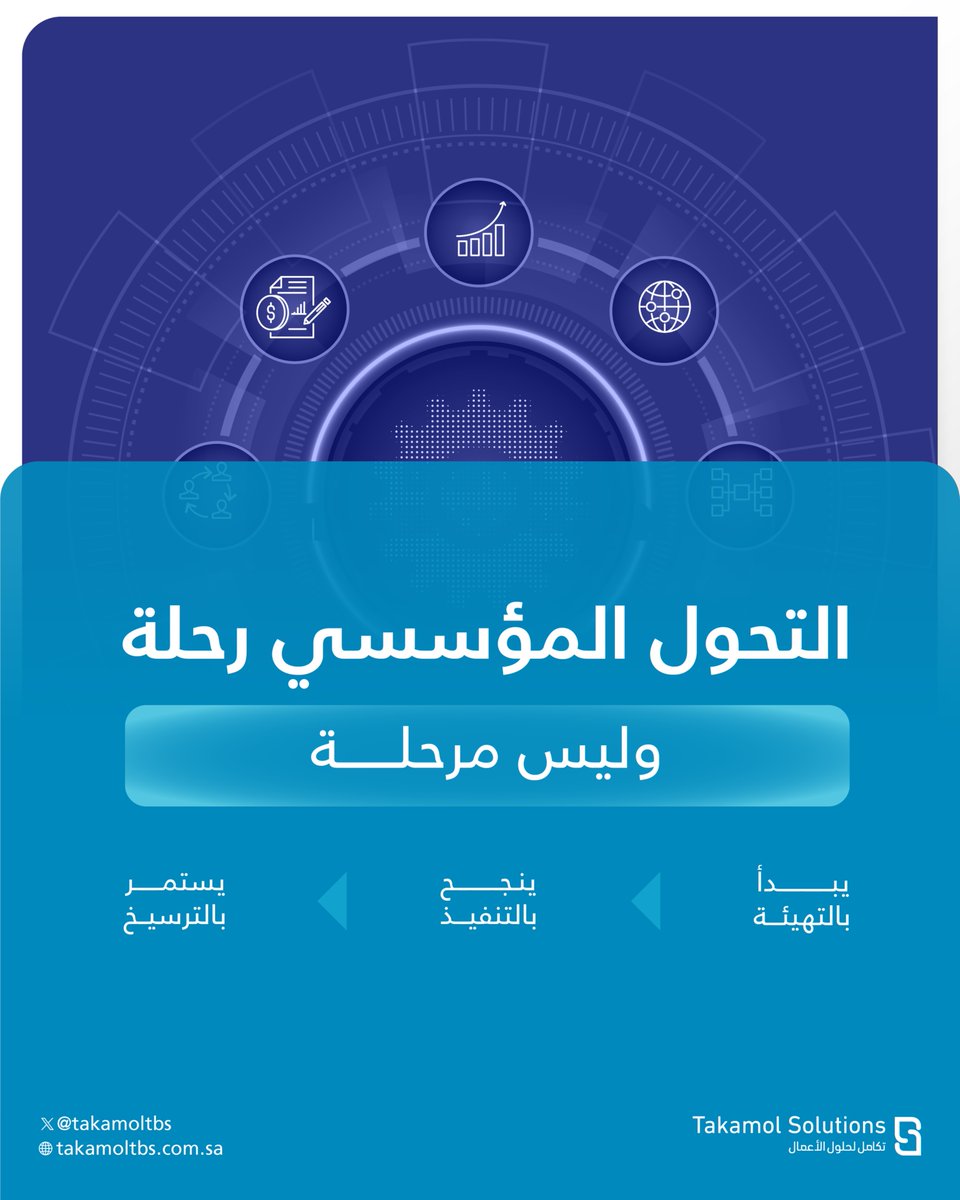النجاح الحقيقي هو الاستمرار في التحسين: حوكمة فعّالة، متابعة مؤشرات، وإدارة تغيير تُرسّخ الممارسات.
ابدأ رحلة التحول مع #تكامل_لحلول_الأعمال
takamoltbs.com.sa