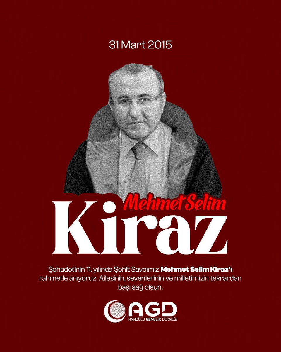 Şehadetinin 11. yılında Şehit Savcımız Mehmet Selim Kiraz'ı rahmetle anıyoruz.

Ailesinin, sevenlerinin ve milletimizin başı sağ olsun. 🇹🇷