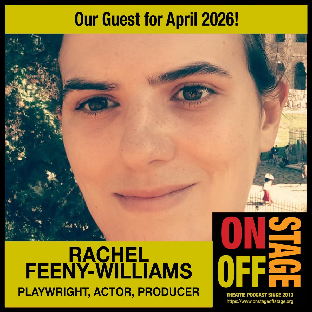 OnOffstage's tweet photo. We welcome back Rachel Feeny-Williams, prolific playwright and mastermind behind one of the first covid-era zoom theatre gatherings, and now single-handedly produces @RfwScripts Theatrical Shenanigans, a podcast that produces audio plays! https://t.co/Jmd9w21YMO https://t.co/HIz0MrHQag