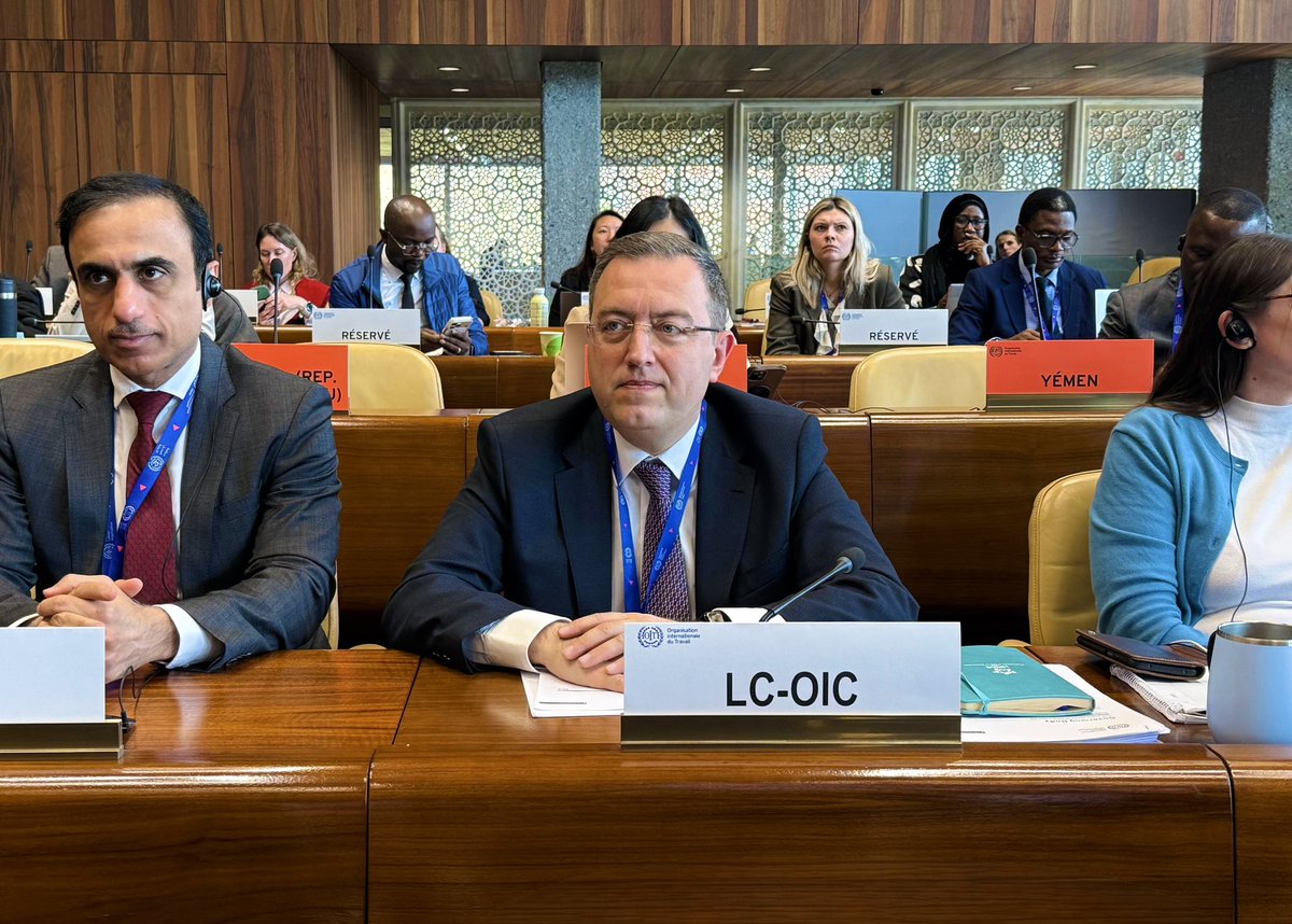 OICLabourCentre's tweet photo. The delegation of the OIC Labour Centre participated in the 356th Session of the Governing Body of the International Labour Organization (@ilo), held in Geneva from 23 March to 2 April 2026.

The session provided a high-level forum for deliberation on a wide range of labour and governance matters. Discussions addressed institutional and policy questions, international labour standards, development cooperation, and areas closely aligned with the Centre’s mandate, including #socialdialogue, #labourmarketgovernance, and #decentwork.

Through this engagement, the OIC Labour Centre followed key labour policy developments at the multilateral level and remained directly involved in discussions of strategic importance to OIC Member States. Consequently, it reinforced the Centre’s ongoing work to strengthen labour policy dialogue and support more resilient and inclusive labour markets.