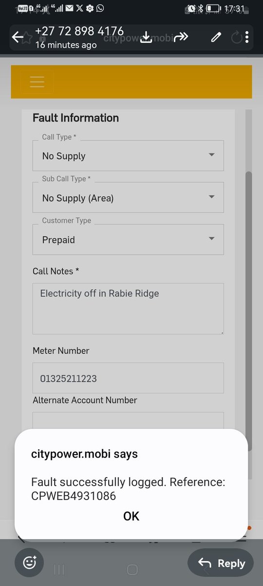 McoolZikhali's tweet photo. @CityPowerJhb the electricity is off in a Rabie Ridge again 🙄 https://t.co/ZnTsjkpMsS