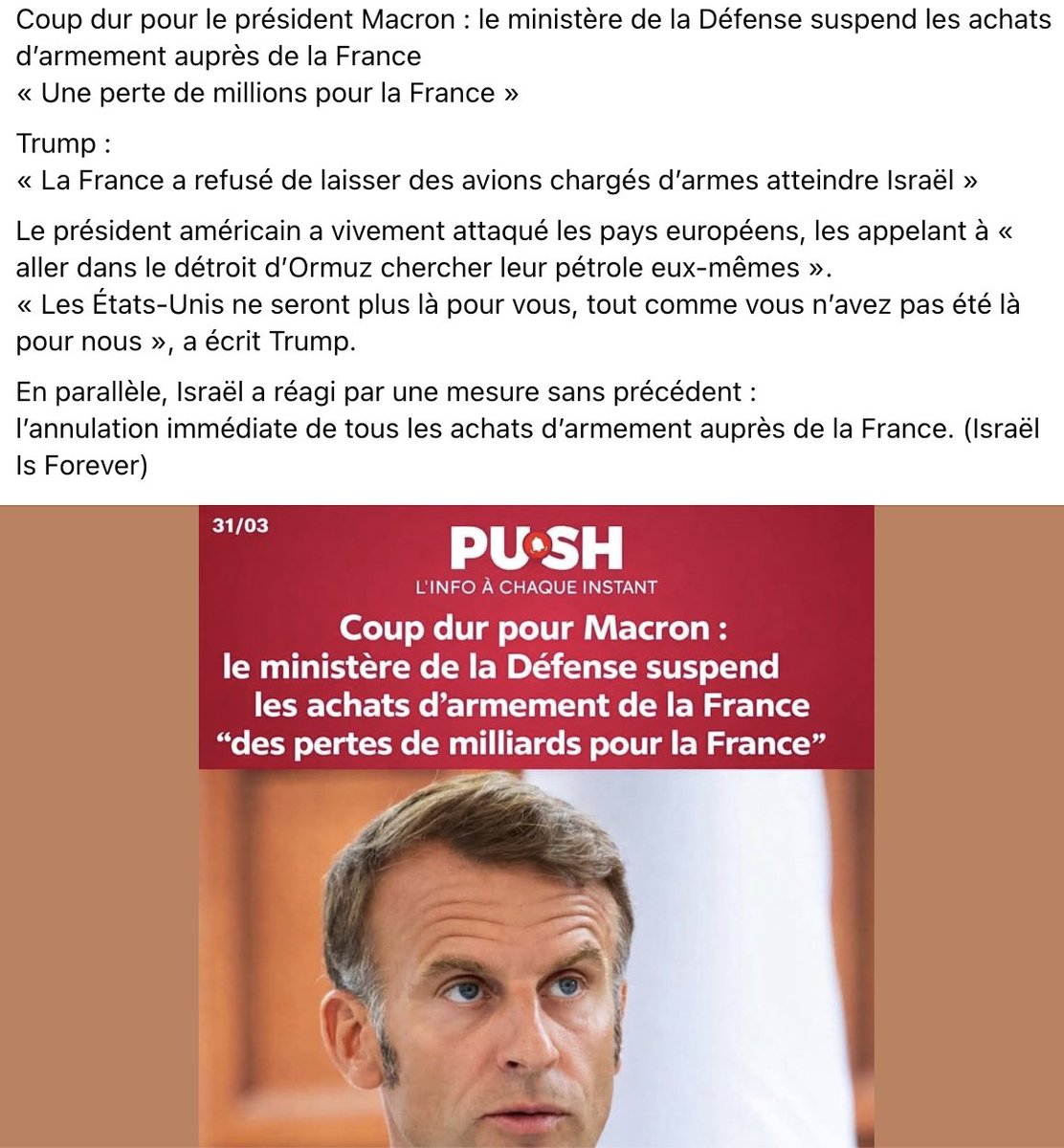 barvalli1's tweet image. Plus grave car car ce sont des terroristes qui ont attaqué la FINUL ! Pas Israël !

Israël annule tous ses achats d'armement auprès de la France !