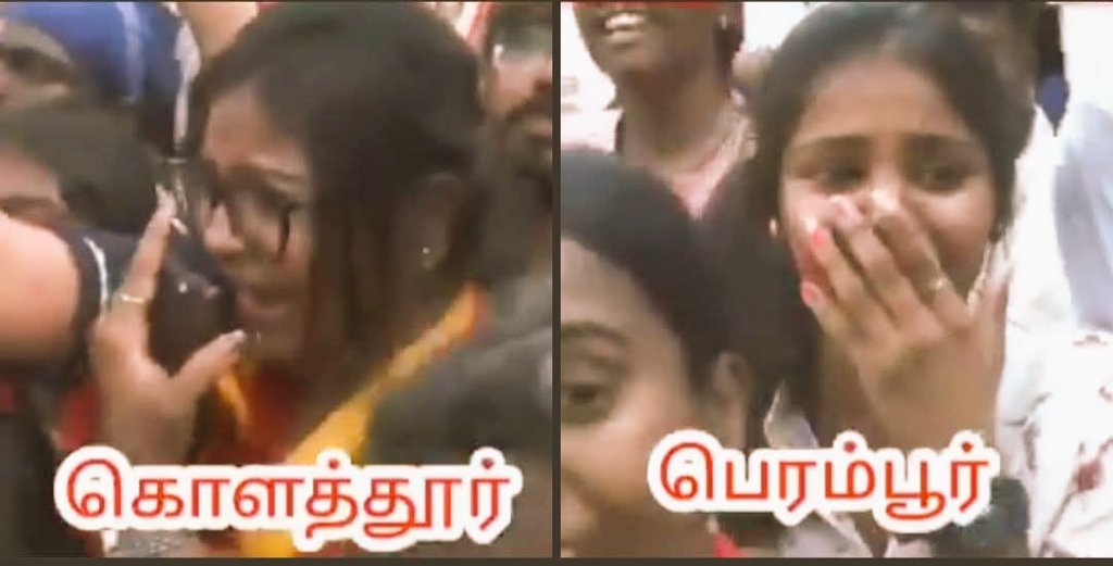 Saran69041939's tweet photo. நடிகர் தற்குறி விஜய் பிரச்சார கூட்டங்களில் அவரை பார்த்து கதறி அழுவதற்காக ஒரு டீம் செட் செய்யப்பட்டுள்ளது....

இங்க பாருங்க...கொளத்தூரிலும், பெரம்பூரிலும் அழுவது ஒரே பெண் தான். இரண்டு போட்டோக்களில் உள்ள ஆள்காட்டி  விரலை பாருங்க....ரெண்டு விரல்களையும் மோதிரம் இருக்கா...❓ அதுவும் ஒரே இடத்தில் இருக்கா...❓

கண்ணாடி போட்டுக்கிட்டு ஒரு கூட்டம், கண்ணாடி போடாம ஒரு கூட்டம்.... எங்களால் கண்டுபிடிக்க முடியாதா என்ன...❓

ChatGPT identification details: Both women appear to be young with similar skin tone and facial structure.

The nose shape and cheek fullness look same.

In both images, the ring appears to be worn on the index finger (forefinger).

ஏண்டா.... தற்குறி கபோதிகளா....எதுக்குடா இந்த மானங்கெட்ட பொழப்பு... கர்ர்ர்ர்ர் தூ..💦💦 🤧🤧🤧