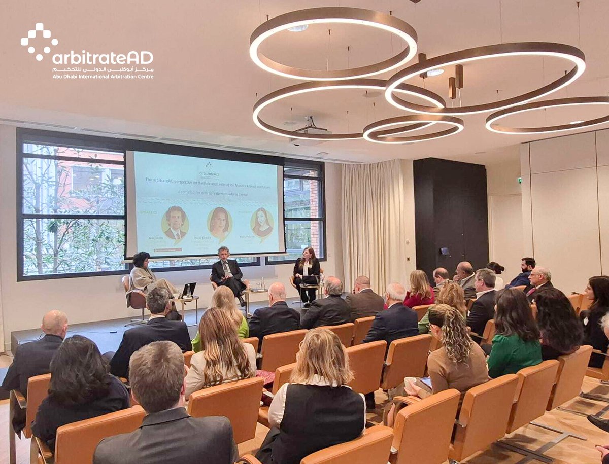 ArbitrateAD's tweet photo. Thank you to everyone who joined us in Paris on 26 March 2026 for “The arbitrateAD Perspective on the Role and Virtues of the Modern Arbitral Institution – A Conversation with Gary Born and Maria Chedid.” https://t.co/HUqc8lwJEZ