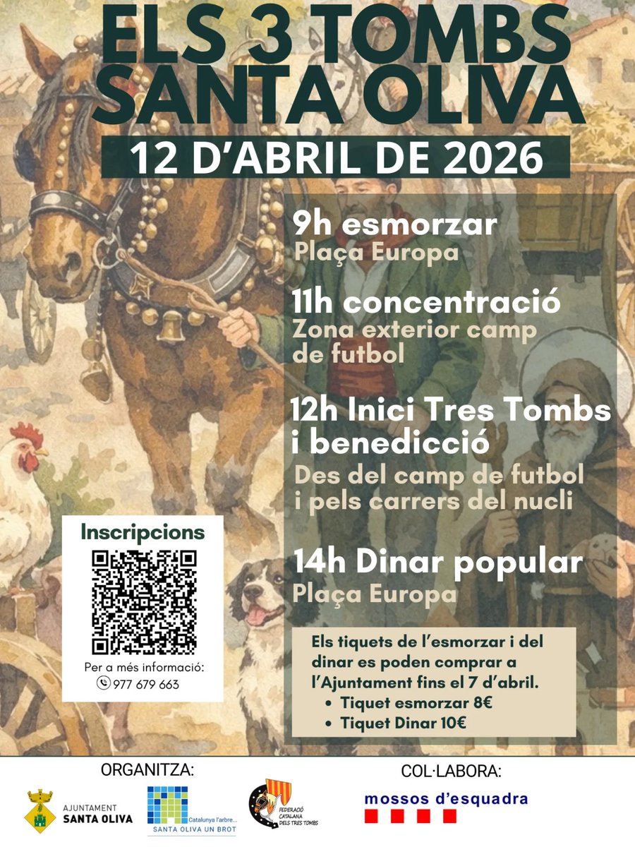 Un any més, Santa Oliva celebra els 3 Tombs, una tradició arrelada a la cultura santolivenca, on cavalls i carruatges prendran els carrers per retre homenatge a la història i tradició del municipi.