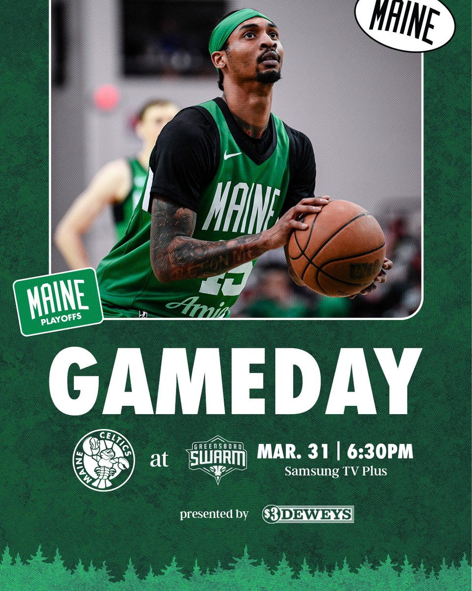 MaineCeltics's tweet photo. ☘️ PLAYOFF GAMEDAY ☘️
Here. We. Go. 
🆚 @greensboroswarm
📍 Greensboro, NC
⏰ 6:30 PM
📺 @samsungtvplus
📻 95.9/95.5 WPEI https://t.co/t9JTxU8cUw