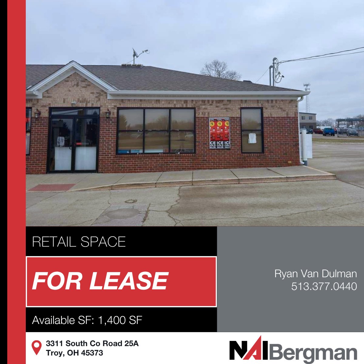 Just Listed | 1,400 SF retail space for lease at 3311 South Co Road 25A.

For more information, please contact Ryan Van Dulman or visit: 1l.ink/SWSLLWD

#NAIBergman #CRE #RetailSpaceForLease